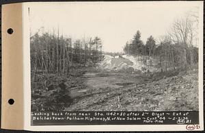 Contract No. 44, Extension of Belchertown-Pelham Highway, New Salem, Orange, looking back from near Sta. 1042+50 after 2nd blast, New Salem, Mass., Feb. 3, 1934