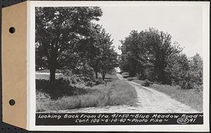 Contract No. 106, Improvement of Access Roads, Middle and East Branch Regulating Dams, and Quabbin Reservoir Area, Hardwick, Petersham, New Salem, Belchertown, looking back from Sta. 41+50, Blue Meadow Road, Belchertown, Mass., Jun. 14, 1940