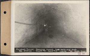 Contract No. 17, West Portion, Wachusett-Coldbrook Tunnel, Rutland, Oakham, Barre, finished tunnel showing invert, side walls and arch, Sta. 373+00, Shaft 5, Rutland, Mass., Nov. 4, 1930