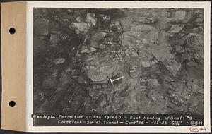 Contract No. 20, Coldbrook-Swift Tunnel, Barre, Hardwick, Greenwich, geologic formation at Sta. 797+60, east heading of Shaft 9, Coldbrook-Swift Tunnel, Barre, Mass., Jan. 25, 1933