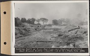 Contract No. 51, East Branch Baffle, Site of Quabbin Reservoir, Greenwich, Hardwick, looking south at river bed from near headwall of culvert, east branch baffle, Hardwick, Mass., Aug. 21, 1936