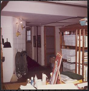 "Back room" outside boiler room, storage and work area, rampa to rear door, Lawrence Library