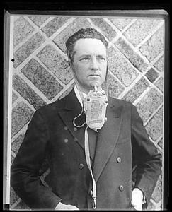 Richard Byrd posing with a device around his face