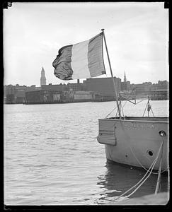 French ship Aldebaran in foreground, Boston in background