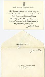 Form letter thank you note from Jacqueline Kennedy