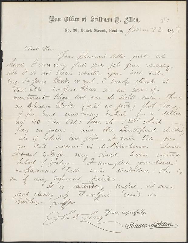 Letter from John D. Long to Zadoc Long, June 22, 1867 - Digital ...