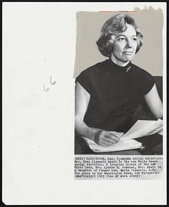 Named Social Secretary--Mrs. Bess Clements Abell is the new White House social secretary. A longtime friend of the new First Lady, Mrs. Lyndon B. Johnson, Mrs. Abell is a daughter of former Sen. Earle Clements, D-Ky. She poses in her Washington home.