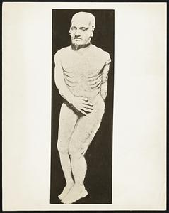Photo shows the original Cardiff Giant, P.T. Barnum’s famous hoax, coming to Boston tomorrow (Monday) as the first step in a nationwide tour in conjunction with the picture, “The Mighty Barnum” which comes to Loew’s State on Monday, Dec. 24th. This interesting phenomena will be paraded through the streets of the city on Monday.