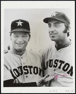 Joe Pepitone (right) has two different hair-pieces says Jim Bouton about his former teammate with both Yankees and Houston Astros. "If Cronin's name wasn't stamped on the ball straight, he could make it drop."
