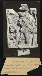 "Winged Lion in front of a Flowering Tree", one of the richly carved ivories from Ahab's palace biblical fame.