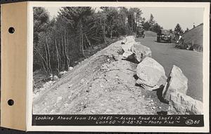 Contract No. 60, Access Roads to Shaft 12, Quabbin Aqueduct, Hardwick and Greenwich, looking ahead from Sta. 10+50, Greenwich and Hardwick, Mass., Sep. 28, 1938