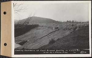 Contract No. 51, East Branch Baffle, Site of Quabbin Reservoir, Greenwich, Hardwick, looking southerly at east branch baffle, Hardwick, Mass., Oct. 21, 1936