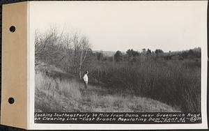 Contract No. 66, Regulating Dams, Middle Branch (New Salem), and East Branch of the Swift River, Hardwick and Petersham (formerly Dana), looking southeasterly 3/4 mile from Dana near Greenwich Road on clearing line, east branch regulating dam, Hardwick, Mass., Nov. 10, 1938