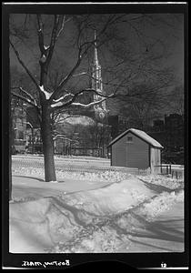 Park Street Church in snow, Boston