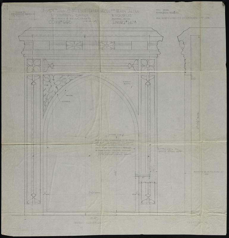 Full-scale details of marble tabernacle for main altar