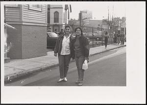 Maddy and Anita on School Street and Bishop Allen Drive