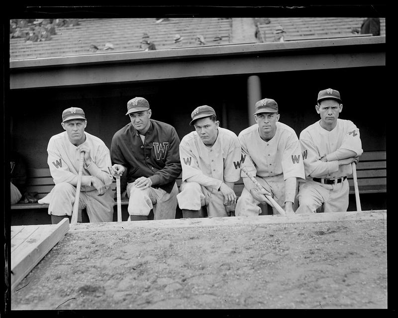 Washington Senator players in the dugout at Fenway Park
