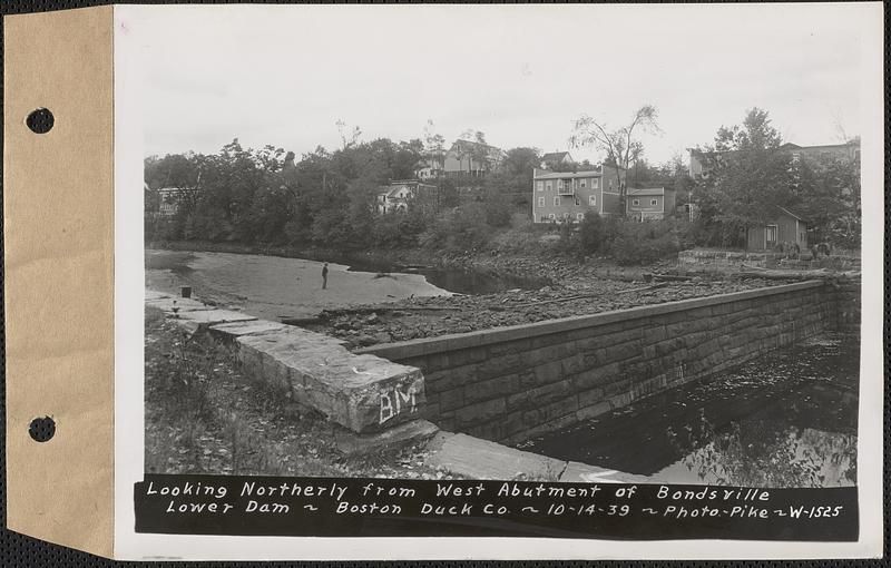 Looking northerly from west abutment Bondsville lower dam, Boston Duck