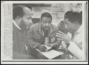 SCLC Strategy Meeting--The officials of the Southern Christian Leadership Conference, the Rev. James Bevel, the Rev. Ralph Abernathy, successor to Dr. Martin Luther King Jr., and Bernard LaFayette, left to right, discuss strategy for the SCLC’s planned Poor People’s Campaign in Washington. Abernathy said today in Atlanta that the campaign will start April 29 and that it would be conducted just as King had planned it.