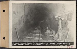 Contract No. 17, West Portion, Wachusett-Coldbrook Tunnel, Rutland, Oakham, Barre, graded invert ready for concrete with tracks placed to one side for concrete cars, Sta. 378+50, Shaft 5, Rutland, Mass., Nov. 4, 1930