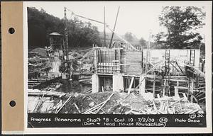 Contract No. 19, Dam and Substructure of Ware River Intake Works at Shaft 8, Wachusett-Coldbrook Tunnel, Barre, progress panorama, Shaft 8, dam and head house foundation, Barre, Mass., Jul. 2, 1930