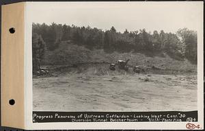 Contract No. 30, Stream Control Works at Main Dam, Swift River Reservoir, Belchertown, Enfield, Ware, progress panorama of upstream cofferdam, looking west, diversion tunnel, Belchertown, Mass., Sep. 11, 1931