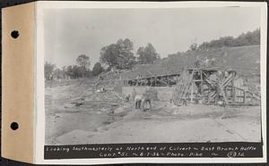 Contract No. 51, East Branch Baffle, Site of Quabbin Reservoir, Greenwich, Hardwick, looking southwesterly at north end of culvert, east branch baffle, Hardwick, Mass., Aug. 7, 1936