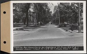 Contract No. 71, WPA Sewer Construction, Holden, looking northeasterly on Highland Street from manhole 5A, Holden Sewer, Holden, Mass., Jun. 6, 1940