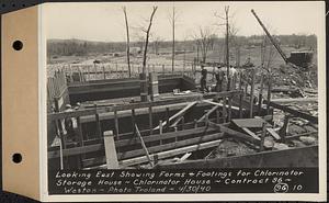 Contract No. 96, Chlorine Storage House and Equipment and Chlorinating Equipment for Gate House at Norumbega Reservoir, Weston, looking east showing forms and footings for chlorinator storage house, chlorinator house, Weston, Mass., Apr. 30, 1940