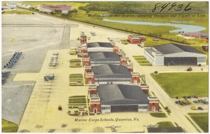 Marine Corps Air Station, showing hangars and planes in line, Marine Corps Schools, Quantico, Va.