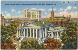 State Capitol Square, showing capitol and city hall, Richmond, VA.