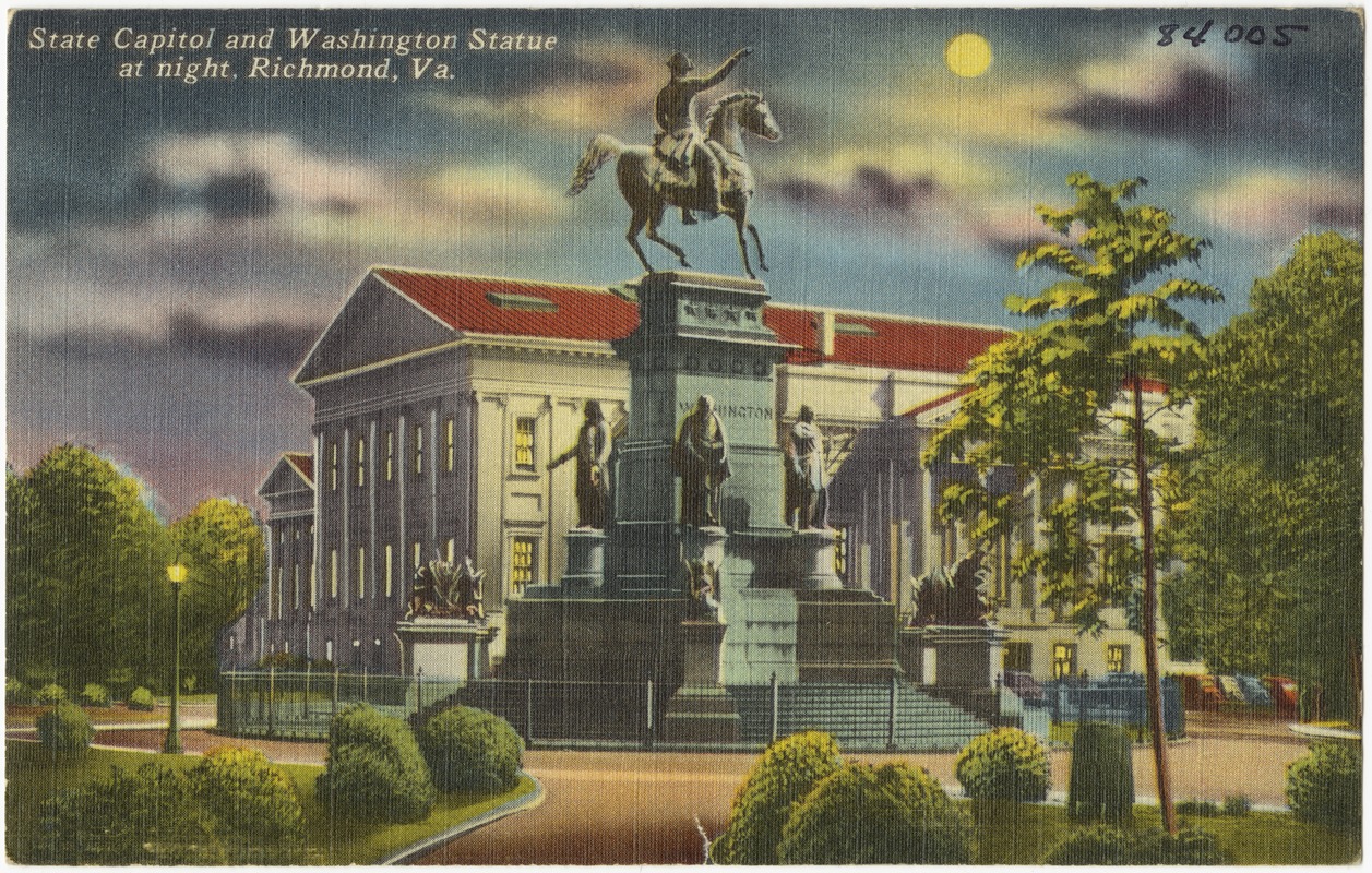 State Capitol and Washington Statue at night, Richmond, Va.