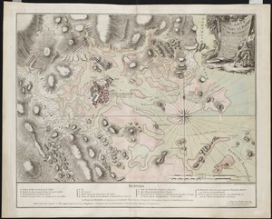 Carte du port et havre de Boston avec les côtes adjacentes, dans laquel on a tracée les camps et les retranchemens occupé, tant par les Anglois que par les Américains
