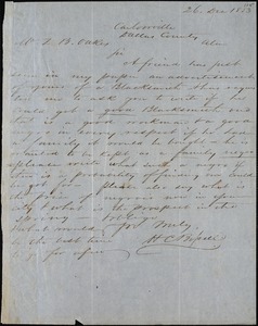 H.C. Bissell, Carlowville, Dallas Co., Ala., autograph letter signed to Ziba B. Oakes, 26 December 1853