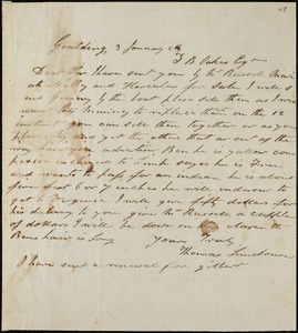 Thomas Limehouse, Goulding, S.C.[?], autograph letter signed to Ziba B. Oakes, 3 January 1854