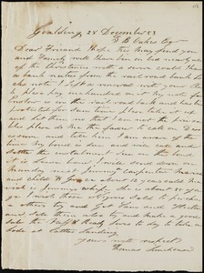 Thomas Limehouse, Goulding, S.C.[?], autograph letter signed to Ziba B. Oakes, 28 December 1853