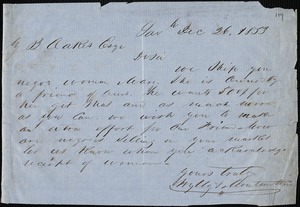 Wylly & Montmollin, Savannah, Ga., manuscript letter signed to Ziba B. Oakes, 26 December 1853