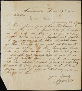 A. J. McElveen, Sumterville, S.C., manuscript letter signed to Ziba B. Oakes, 27 December 1853