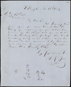 H.R. Box, Bluffton, S.C., autograph letter signed to Ziba B. Oakes, 16 December 1853