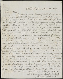 Theodore C. Tharin, Charleston, S.C., autograph letter signed to [Ziba B. Oakes], 30 November 1853