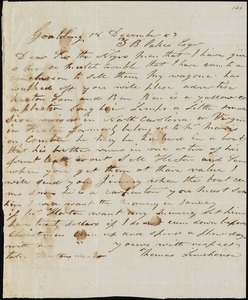 Thomas Limehouse, Goulding, S.C.[?], autograph letter signed to Ziba B. Oakes, 18 December 1853
