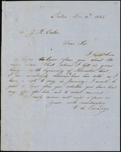 A. DeCaraduc, Aiken, S.C., autograph letter signed to Ziba B. Oakes, 12 December 1853