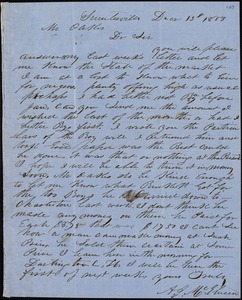 A. J. McElveen, Sumterville, S.C., autograph letter signed to Ziba B. Oakes, 13 December 1853