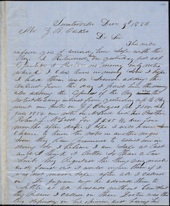 A. J. McElveen, Sumterville, S.C., autograph letter signed to Ziba B. Oakes, 9 December 1853