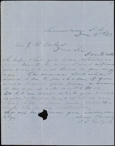 T. L. Gelzer, Summerville, S.C., autograph letter signed to Ziba B. Oakes, 6 December 1853