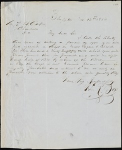 H.R. Box, Bluffton, S.C., autograph letter signed to Ziba B. Oakes, 12 November 1853