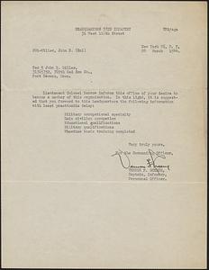 Letter from Captain Vernon F. Greene, New York, to Jack Miller, Fort Devens, Massachusetts, 1944 20 March