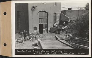 Washout at Three Rivers hydroelectric station, Three Rivers, Palmer, Mass., 11:15 AM, Oct. 1, 1938