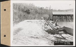 Washout on Boston and Maine Railroad, and Sullivan Road, looking north from covered bridge, Gilbertville, Hardwick, Mass., Oct. 12, 1938