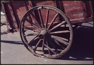 Wheel on a wooden cart